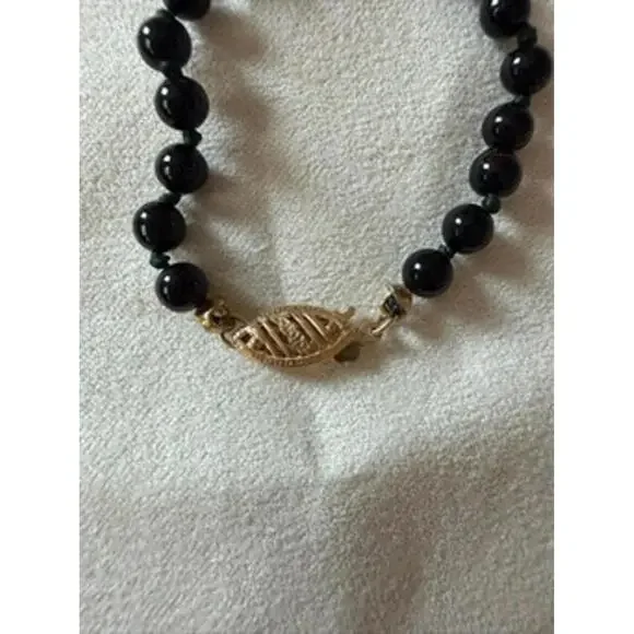 Vintage Black Onyx & 14k Gold Beaded Necklace - Picture 3 of 6